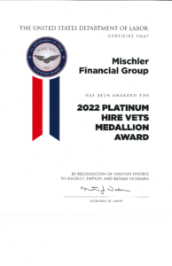 dept of labor HIRE Vets Award Mischler Financial Group